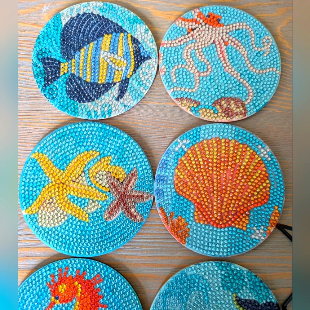 Handmade Ocean-Themed Beaded Coasters, NEW - Picture 3 of 5